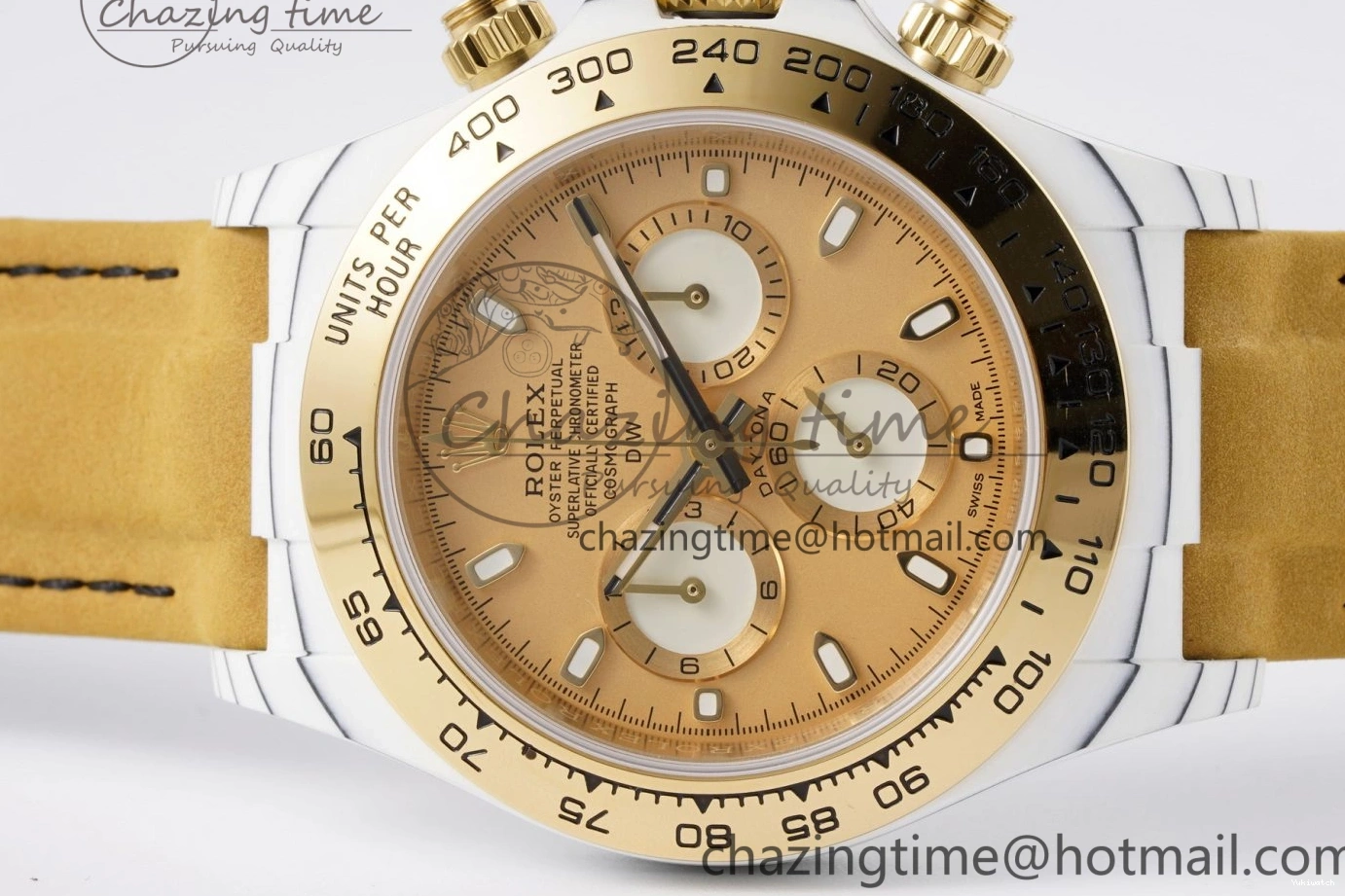Daytona Bezel Leather Strap A7750 on White DIWF YG Dial DIW Brown YG Edition Case Carbon 0430
